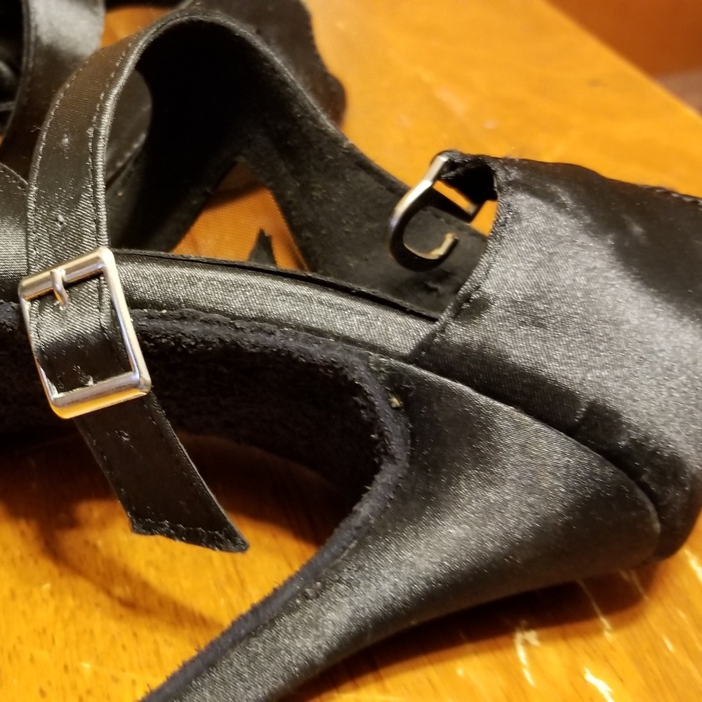 Black Satin Strappy Shoes - Picture 2 of 3